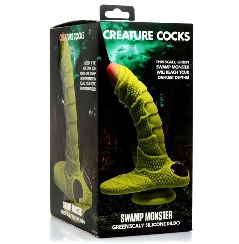 Creature Cocks Swamp Green Scaly Silicone Dildo - фантазійний фалоімітатор, 23.9х5 см (зелений) XRAH055 фото