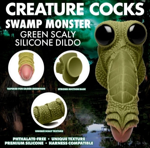 Creature Cocks Swamp Monster Green Scaly Silicone Dildo - фантазийный фаллоимитатор, 23.9х5 см (зелёный) XRAH055 фото