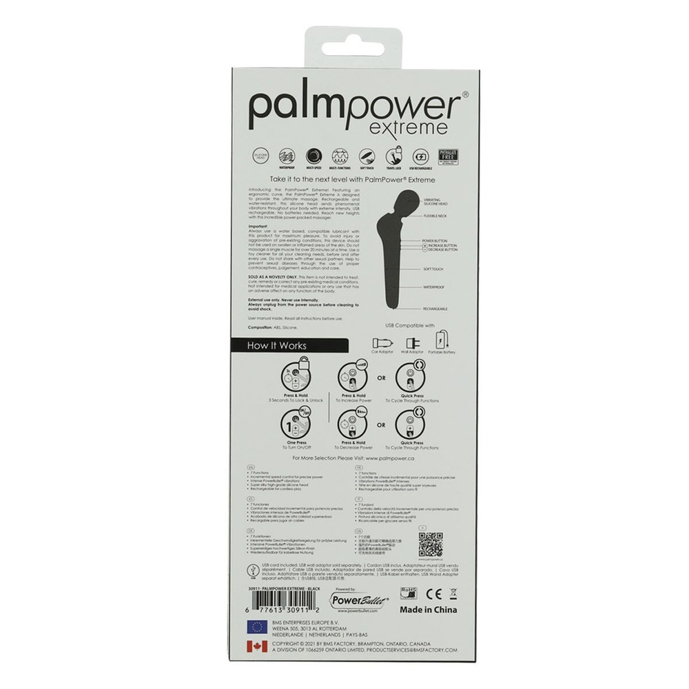 Потужний вібромасажер PalmPower EXTREME - Black водонепроникний, з плавним регулюванням SO3477 фото