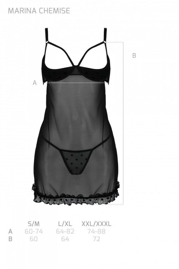 Еротичний пеньюар Passion MARINA CHEMISE, S/M, black SO9724 фото