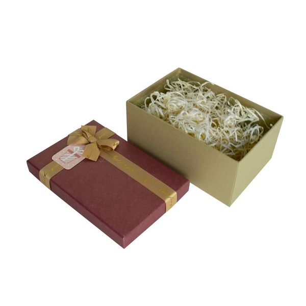 Подарункова коробка з бантом бордово-золота, M — 25×18,5×11,5 см SO8909 фото