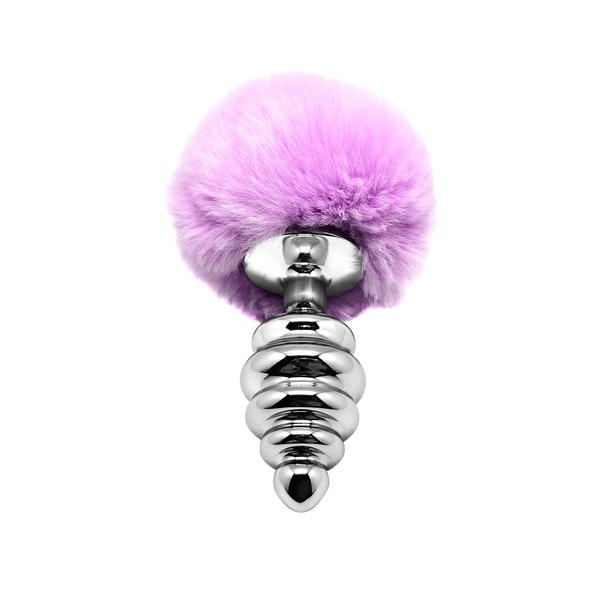 Металева анальна пробка Кролячий хвостик Alive Fluffy Twist Plug L Purple, діаметр 3,8 см SO6310 фото