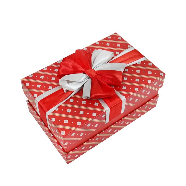 Подарункова коробка з бантом червоно-біла, L – 28,5х21,5х12,8 см. SO5476 фото