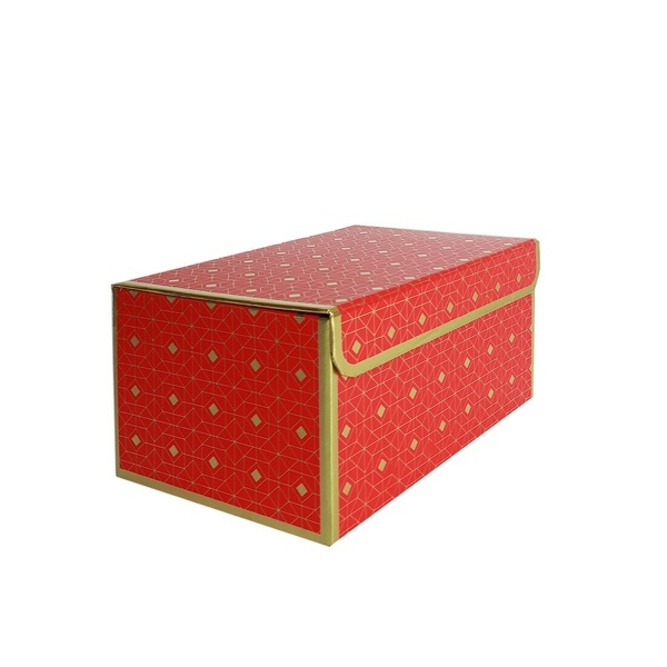 Подарункова коробка червона з золотим геометричним малюнком, S — 20,2×14×10,5 см SO8913 фото