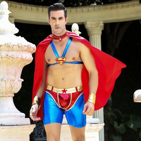 Чоловічий еротичний костюм супермена "Готовий на все Стів" S/M: плащ, портупея, шорти, манжети SO2292 фото