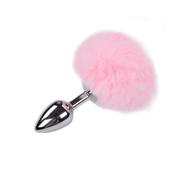 Металева анальна пробка Кролячий хвостик Alive Fluffy Plug S Pink, діаметр 2,8 см SO6313 фото