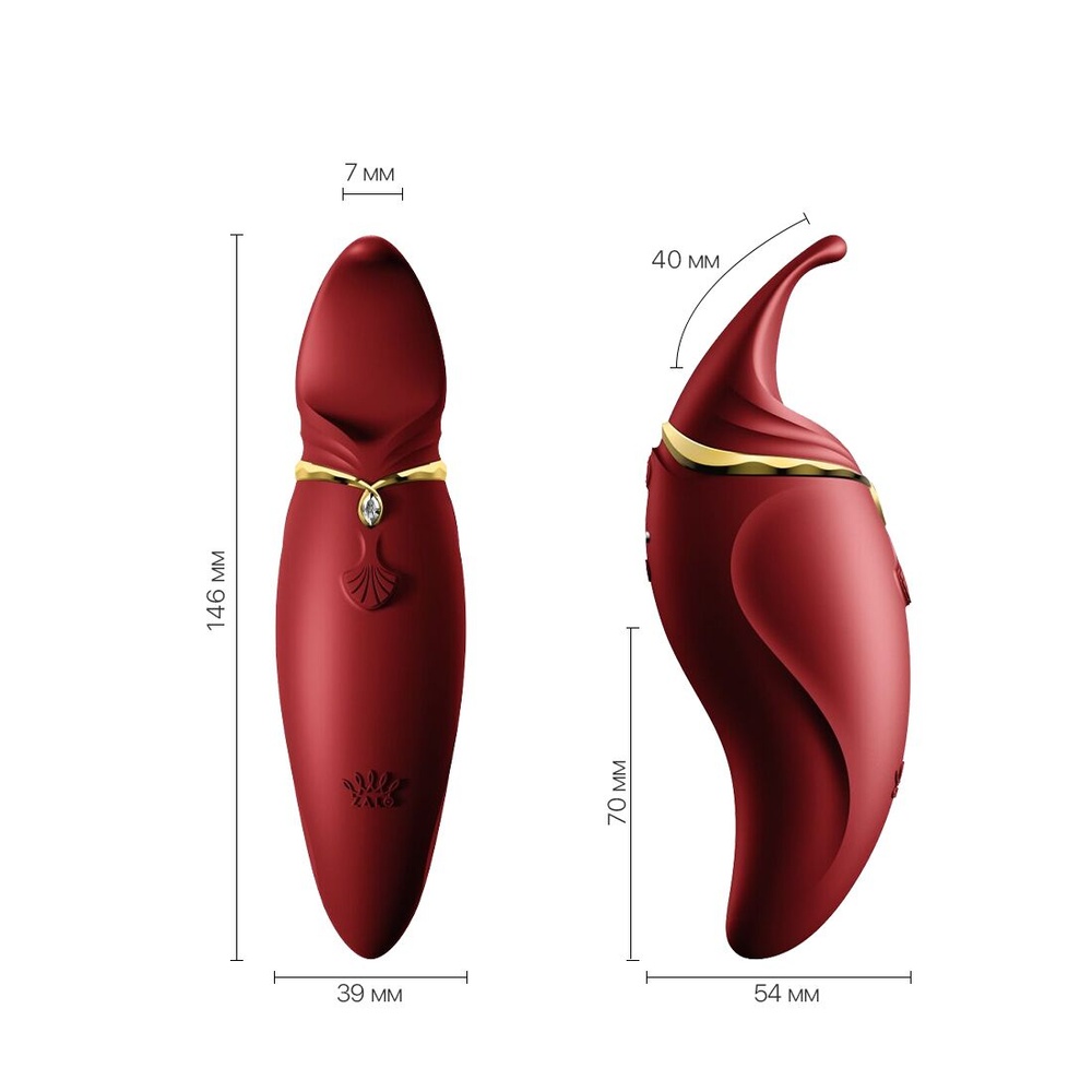 Вібратор 2в1 з язичком Zalo — Hero Wine Red, кристал Swarovski SO6659 фото