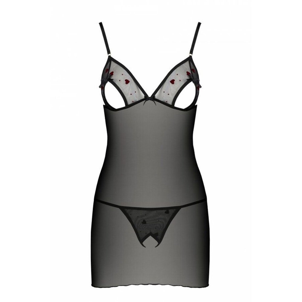 Сорочка з вирізами на грудях, стрінги Passion LOVELIA CHEMISE L/XL, black SO4759 фото