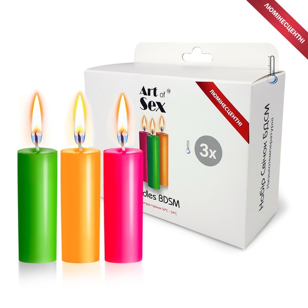 Набір воскових свічок Art of Sex size S 10 см (3 шт), низькотемпературні, люмінісцентні SO5961 фото