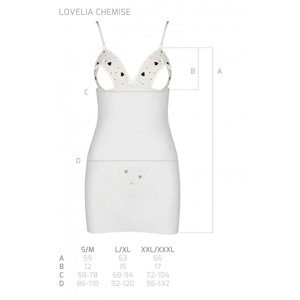 Сорочка з вирізами на грудях, стрінги Passion LOVELIA CHEMISE L/XL, white SO4762 фото
