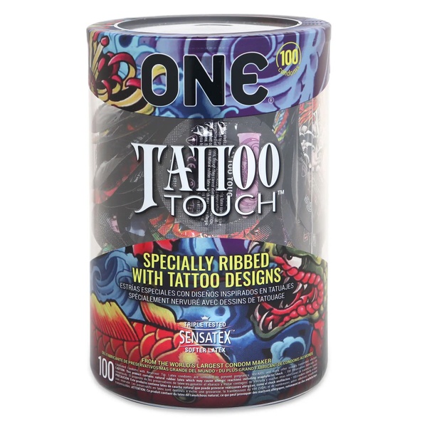 Набір презервативів ONE Tattoo Touch 100 шт, мегапак тюб SX0734 фото