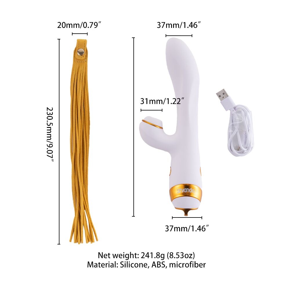 Вибратор-кролик с флоггером LOCKINK SEVANDA Whip Vibrating Massage Wand - White & Golden SX0904 фото