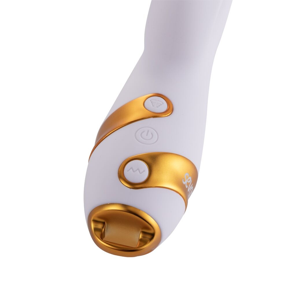 Вибратор-кролик с флоггером LOCKINK SEVANDA Whip Vibrating Massage Wand - White & Golden SX0904 фото