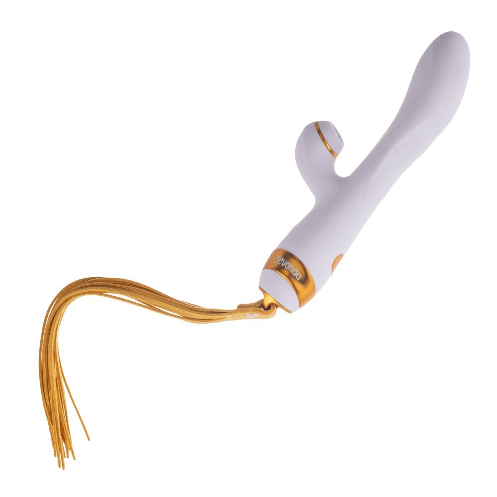 Вибратор-кролик с флоггером LOCKINK SEVANDA Whip Vibrating Massage Wand - White & Golden SX0904 фото