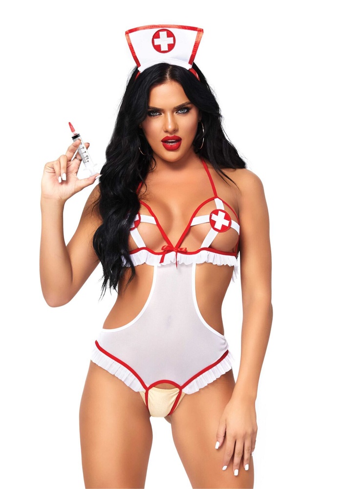 Костюм медсестри Leg Avenue Naughty Nurse, one size, боді та шапочка SO7892 фото