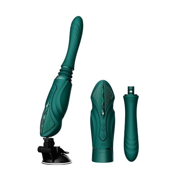 Компактна смарт секс-машина Zalo – Sesh Turquoise Green, 2 насадки, пульт ДК, кристал Swarovski SO9554 фото