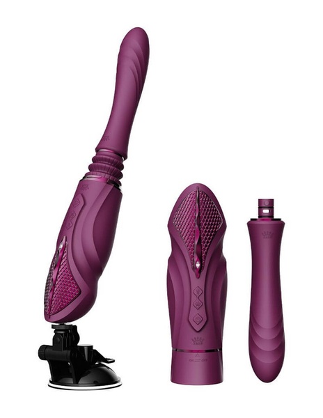 Компактна смарт секс-машина Zalo – Sesh Velvet Purple, 2 насадки, пульт ДК, кристал Swarovski SO9555 фото