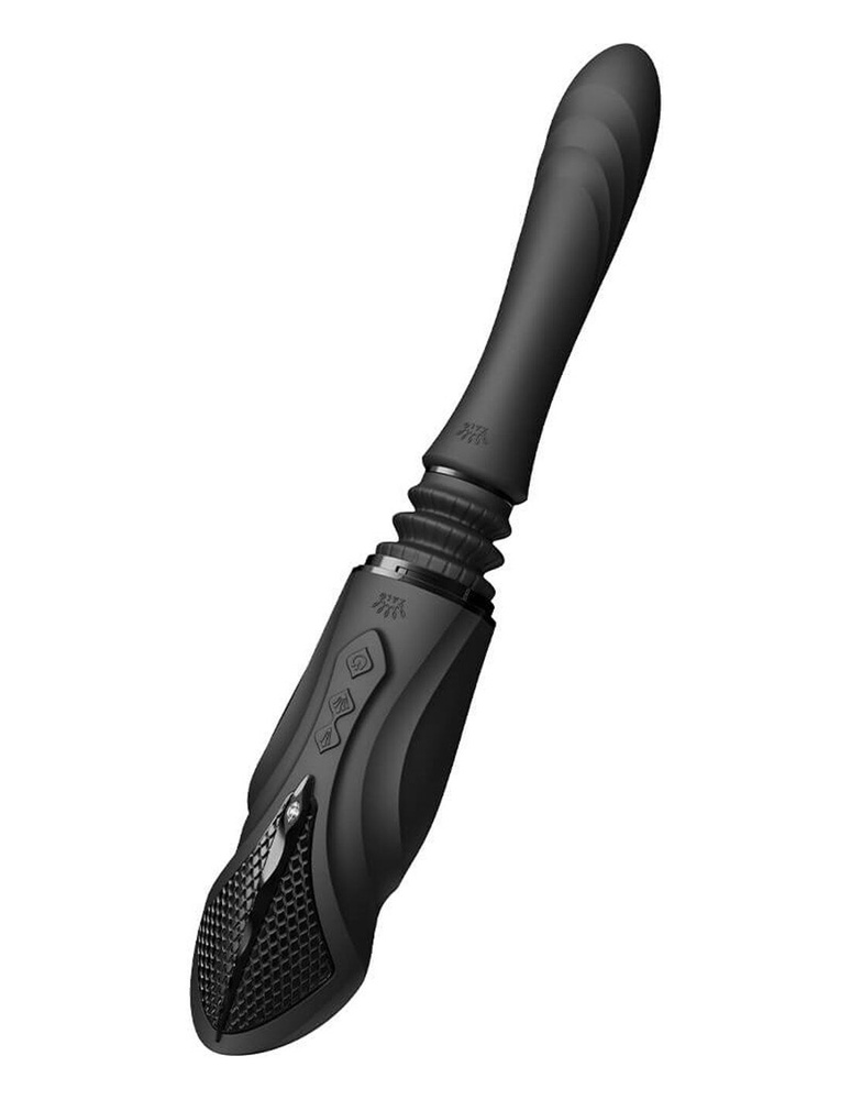 Компактна смарт секс-машина Zalo – Sesh Obsidian Black, 2 насадки, пульт ДК, кристал Swarovski SO9556 фото