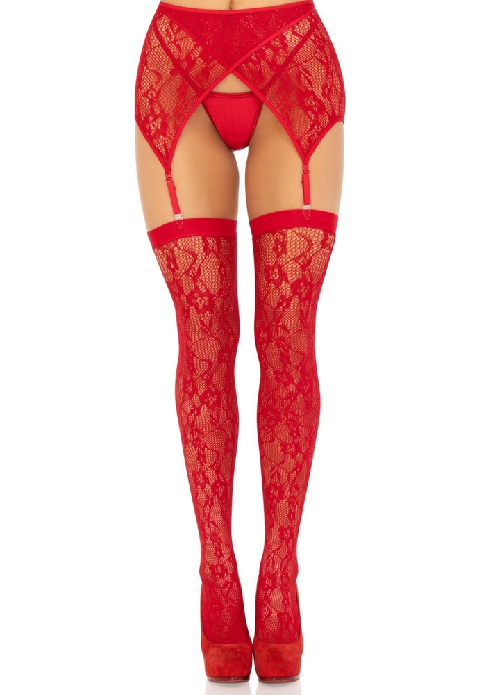 Панчохи Leg Avenue Leg Avenue Lace thigh highs & garterbelt Red One Size SX1060 фото