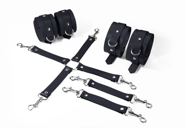 Набір для БДСМ 3 в 1 Feral Feelings BDSM Kit 3 Black, black, наручники, поножі, хрестовина SO8269 фото