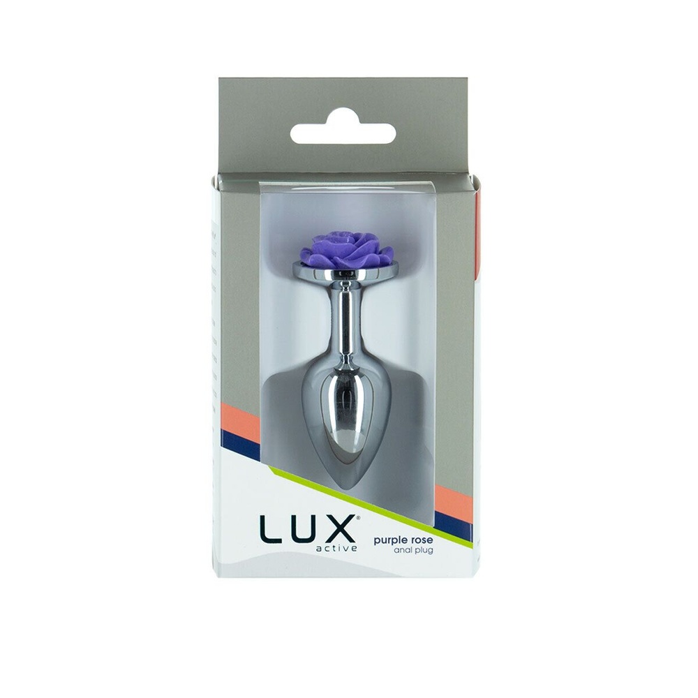 Металева анальна пробка Lux Active з трояндою - Rose Anal Plug - Purple, віброкуля в подарунок SO5573 фото