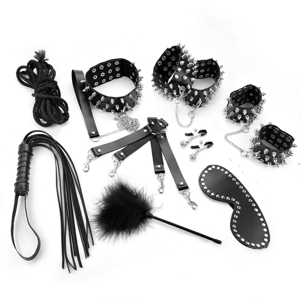 BDSM-набор Art of Sex – Spikes BDSM Set Leather, 10 предметов, черный, натуральная кожа SO7140 фото