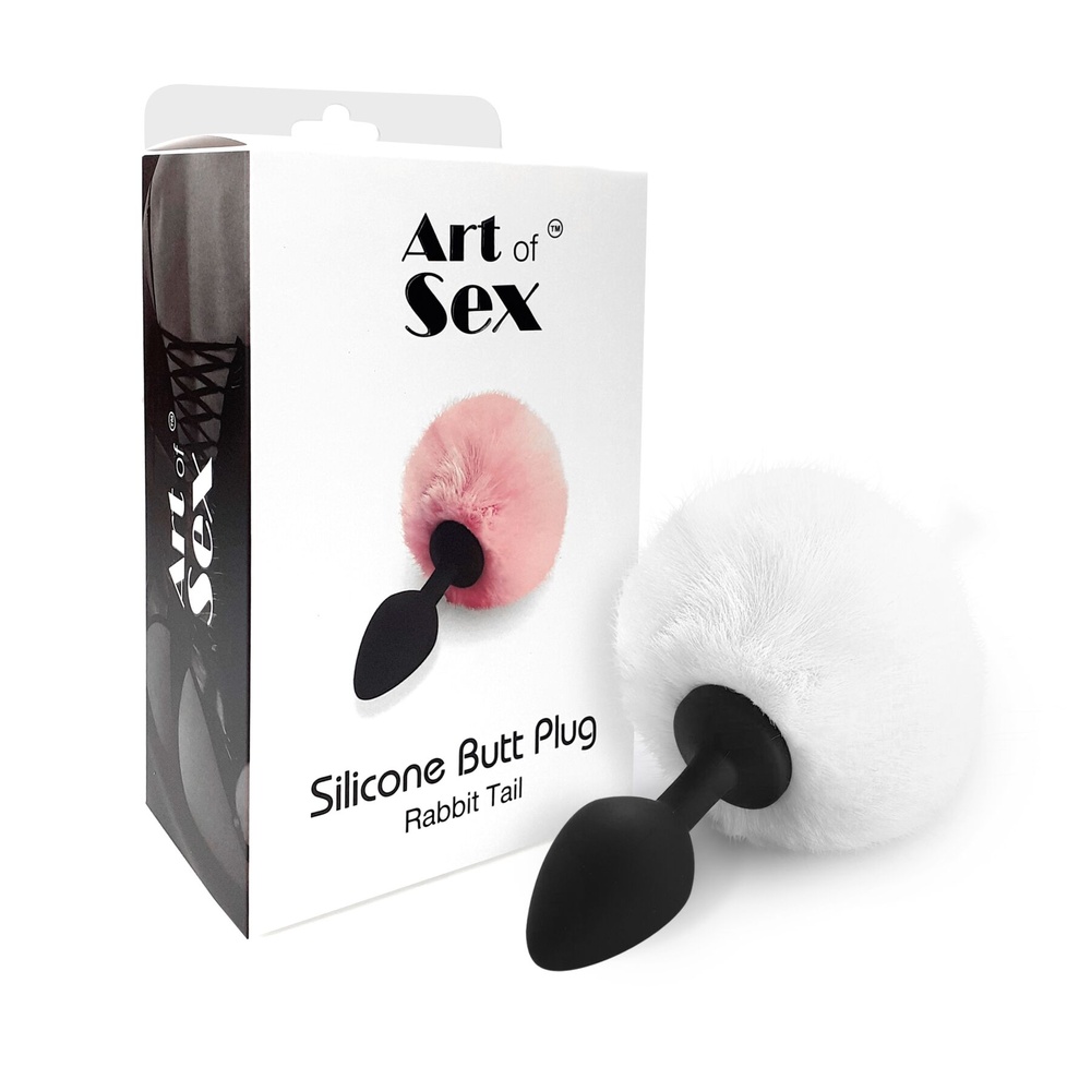 Силіконова анальна пробка М Art of Sex - Silicone Bunny Tails Butt plug White, діаметр 3,5 см SO6695 фото